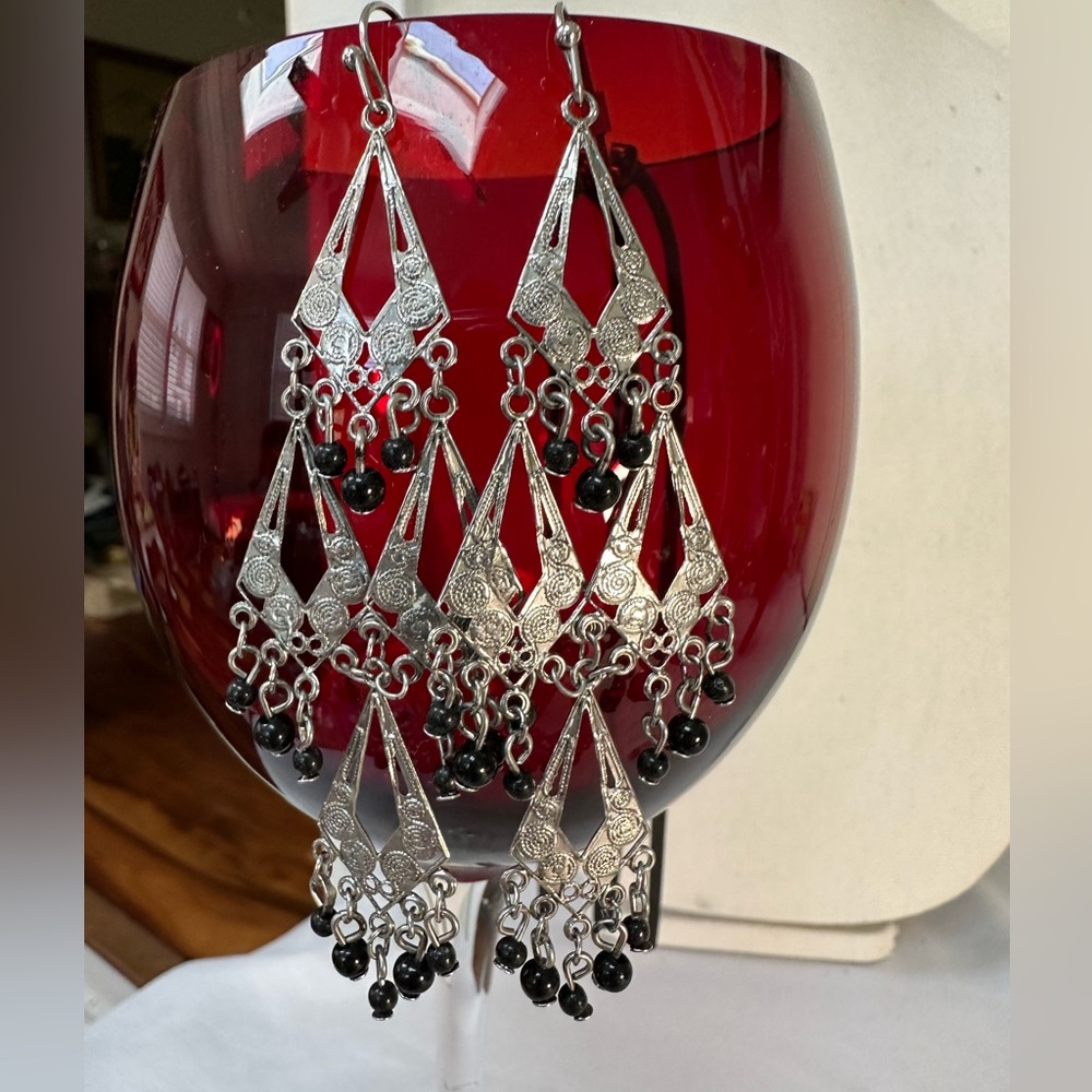 Victorian Ethnic vibe silvertone dangle earrings